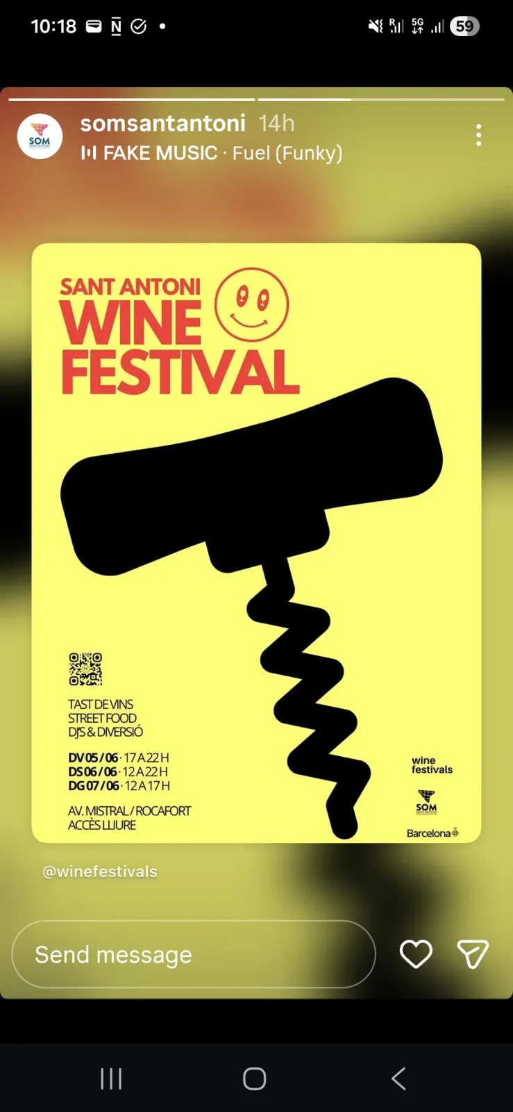 Screenshot of an Instagram Story promoting the Sant Antoni Wine Festival